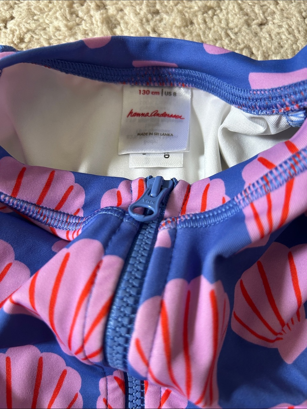 Hanna Andersson Girls One-Piece Rash Guard Swimsuit with Pink Shells 130 8 - Picture 2 of 2